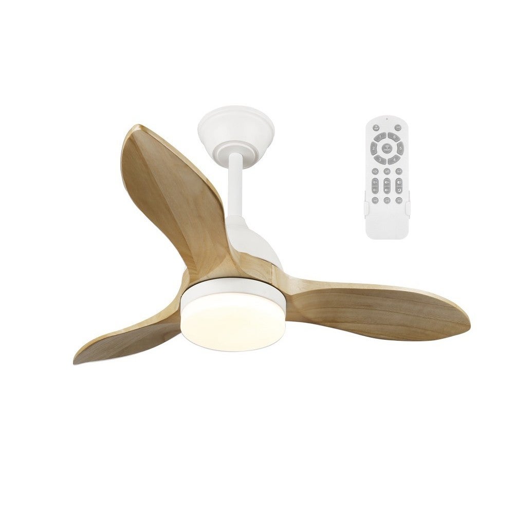 Wentylator sufitowy LED 20W Tasme z łopatkami z naturalnego drewna CCT 3000-4000-6000K z regulowanym natężeniem światła