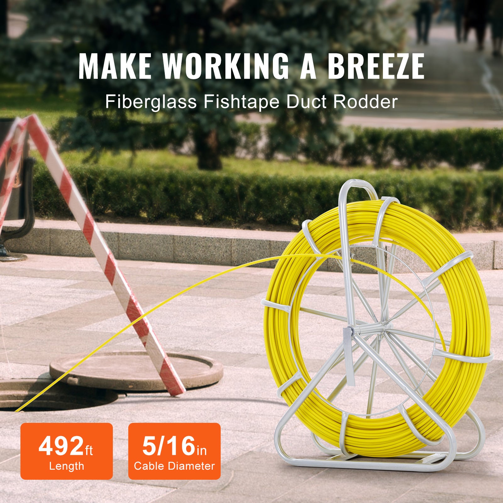 Ruban tire-fil en fibre verre SucceBuy 492 pi × 5/16 po, avec support bobine en acier et 3 têtes de traction, outil de câblage pour murs et conduits - 4