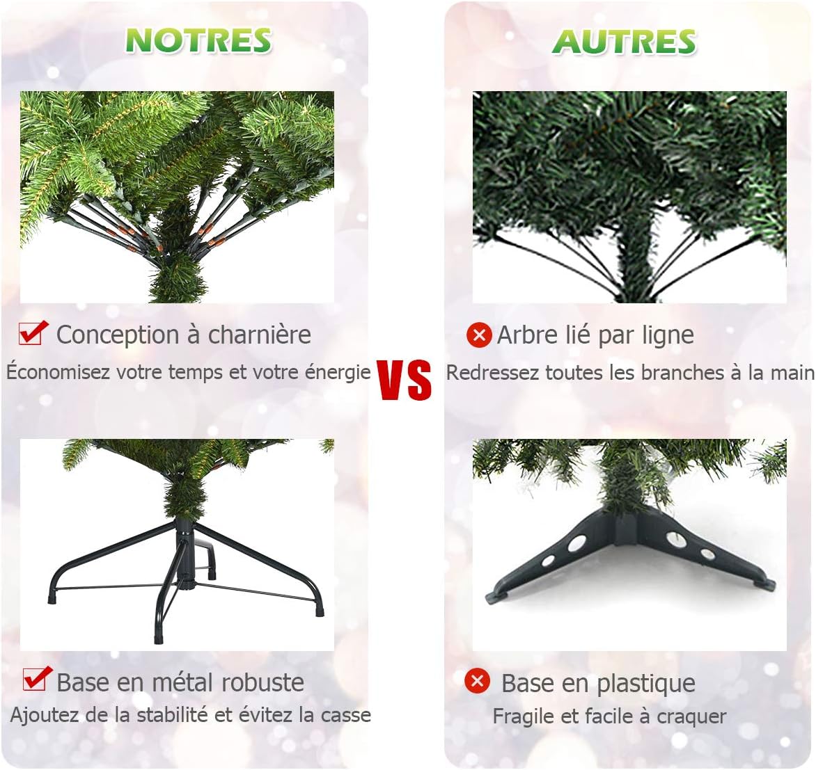 Árbol de Navidad Artificial, 1250Ramas de PVC Ignífugo, Apertura Automática, Decoración Navideña para el Hogar, Verde (180 CM) - 4