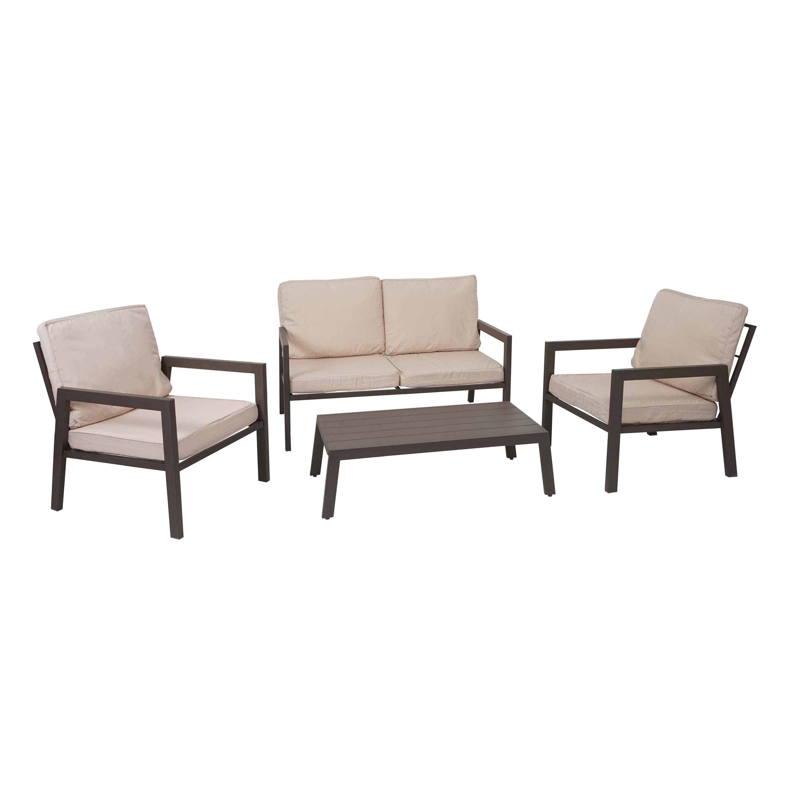 Zestaw HWC-L64, zestaw ogrodowy Zestaw ogrodowy Zestaw wypoczynkowy Sofa, metal ~ tapicerka kremowo-biała