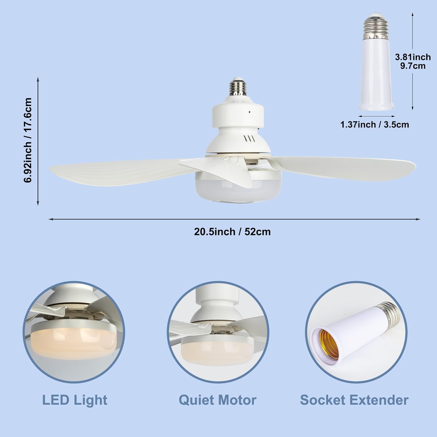 Ventilateur Plafond avec Lampe Inspire - 40W, Silencieux, Télécommande, Base E27 - 4