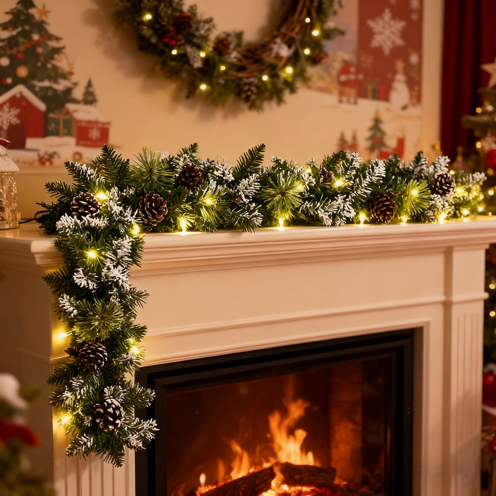 SWANEW Guirlande de Noël, 2.7M Cheminées Escaliers Décorés Guirlandes SWANEW Guirlande de Noël, 2.7M Cheminées Escaliers Décorés Guirlandes