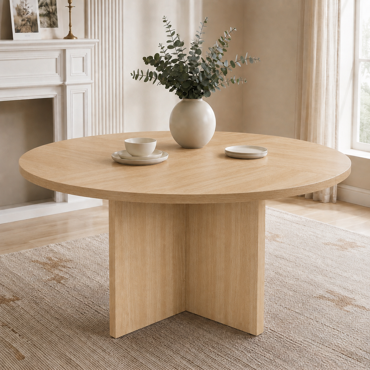 Table à manger ronde 120 cm en MDF couleur chêne pour 4 à 6 personnes ...