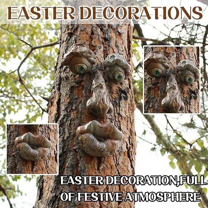 Décoration de jardin en résine représentant un visage d'arbre, sculpture d'elfe des bois à l'écorce texturée, ornement créatif pour cour extérieure - 2