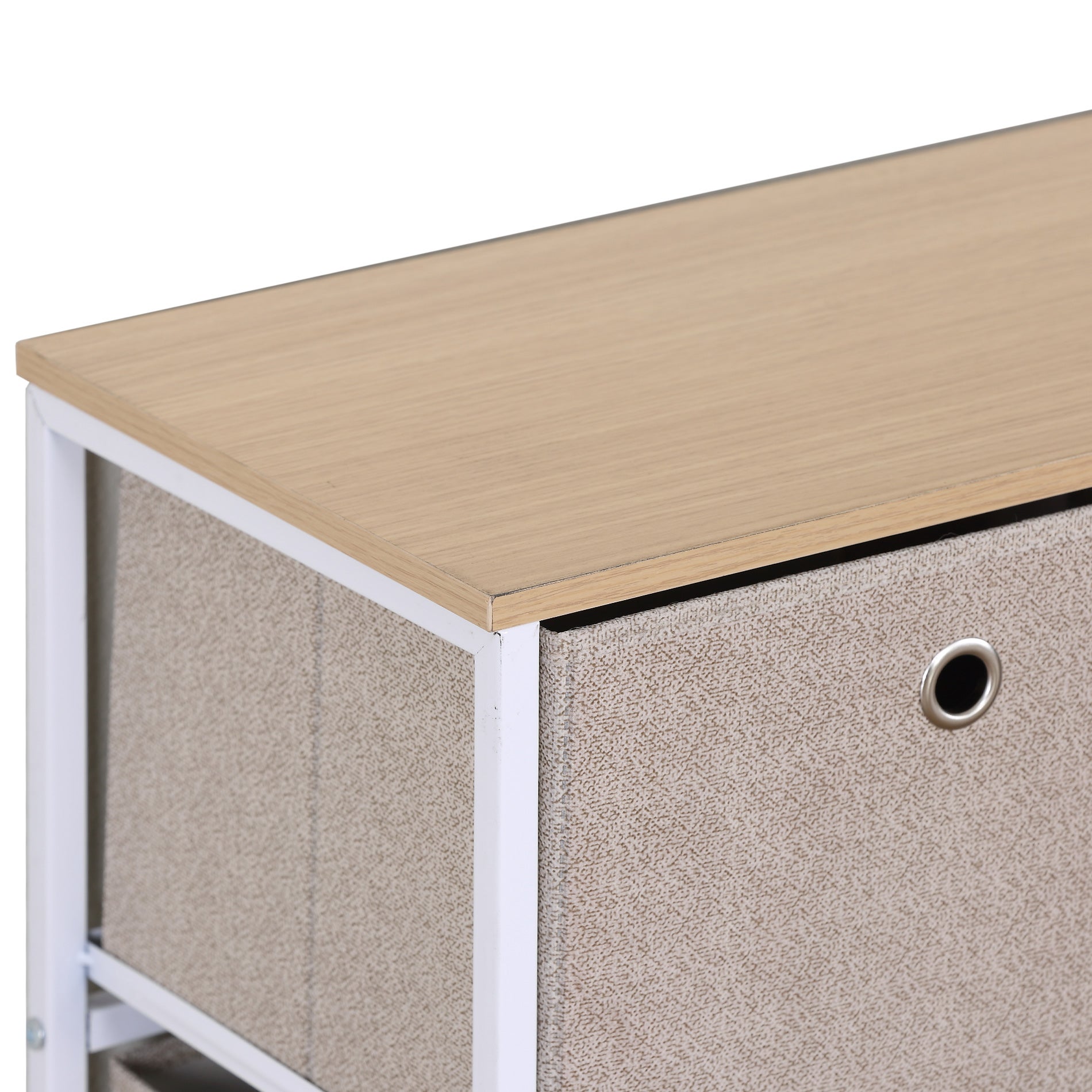 Meuble de rangement bas Rebecca Mobili Chiffonier à 5 tiroirs en metal et tissu blanc beige - 4