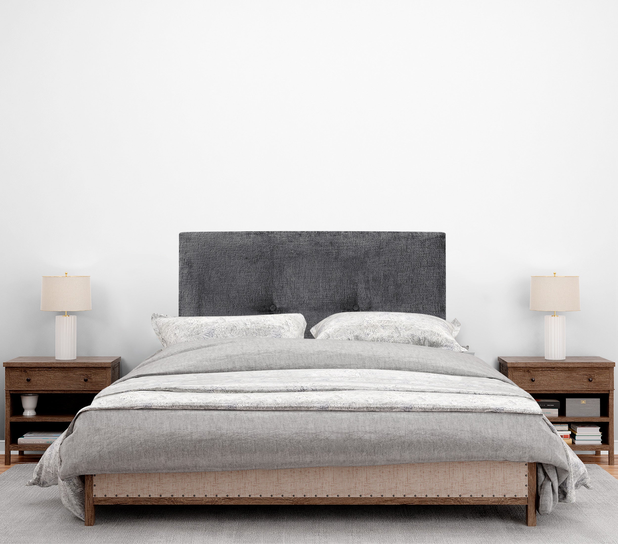 DHOME Testiera in lana ecologica premium finitura semplice con bottoni e gambe testiera imbottita per letto camera imbottita (Grigio Scuro, 90 cm) - 4