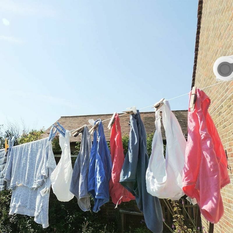 Corde à linge rétractable d'extérieur, sèche-linge mural 13 m Corde à linge rétractable pour montage mural avec 2 cordes à linge - 9