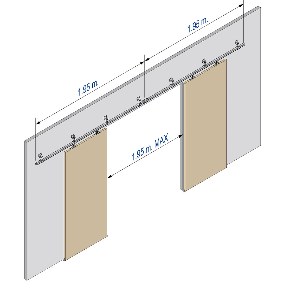 Système coulissant SLID'UP 2000 pour 2 portes extérieures 50 mm max - rails 2 x 1,95 m acier galvanisé - 60 kg - 5
