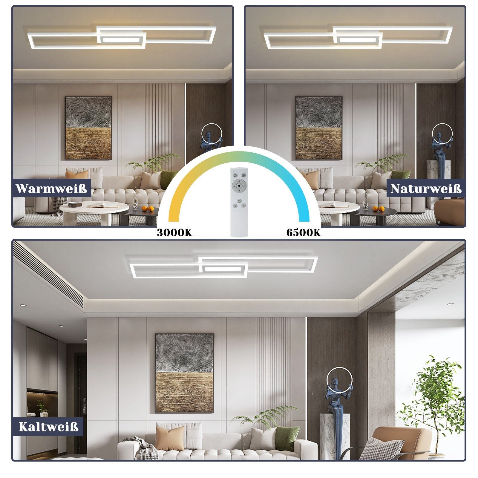 NETTLIFE Lampa sufitowa LED czarna lampa sufitowa nowoczesne geometryczne oświetlenie sufitowe z możliwością ściemniania za pomocą pilota - 2