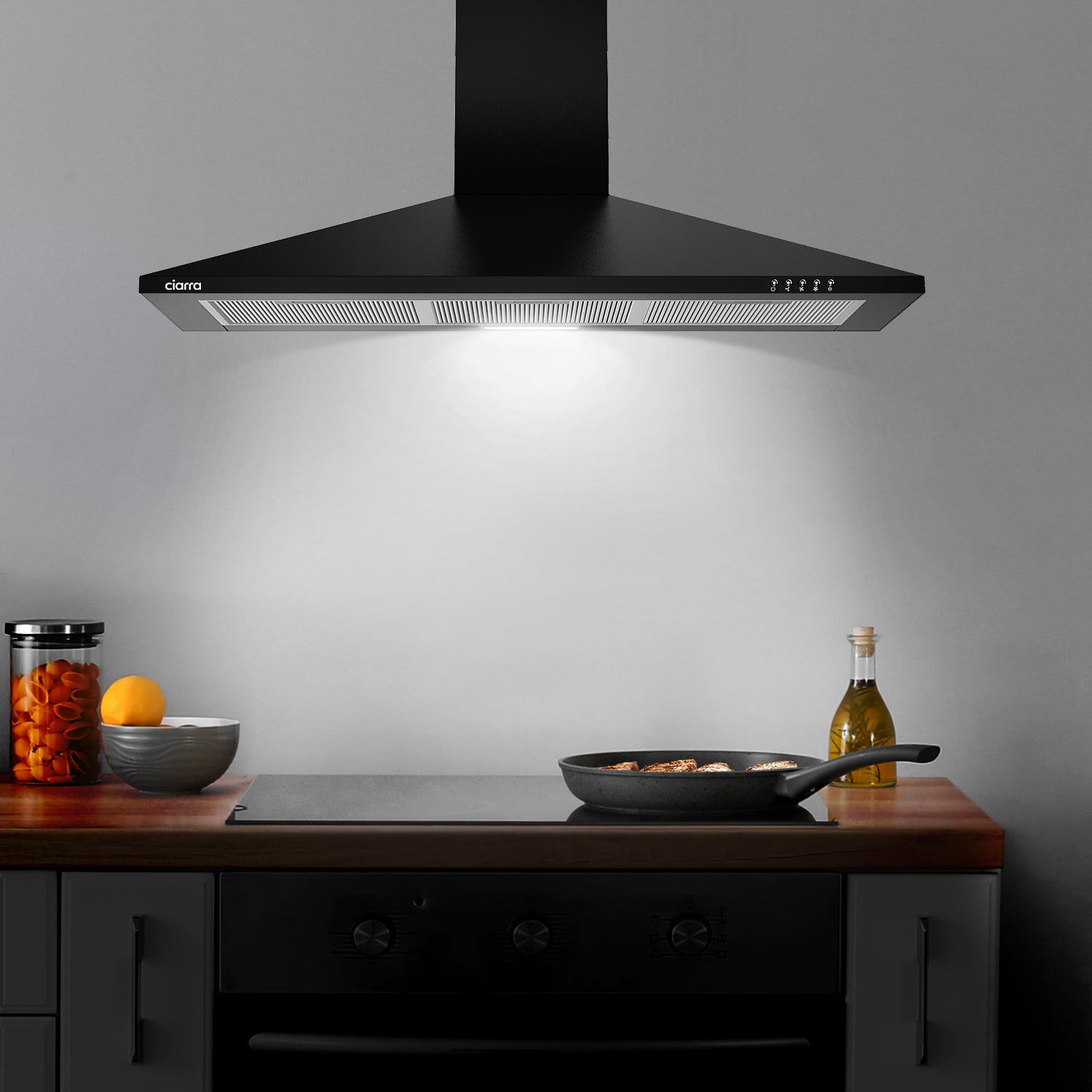 CIARRA Hotte Décorative 90cm 370 m3/h Classe A++ 3 Vitesses Recyclage Ou Evacuation Noir 201BK90 - 4