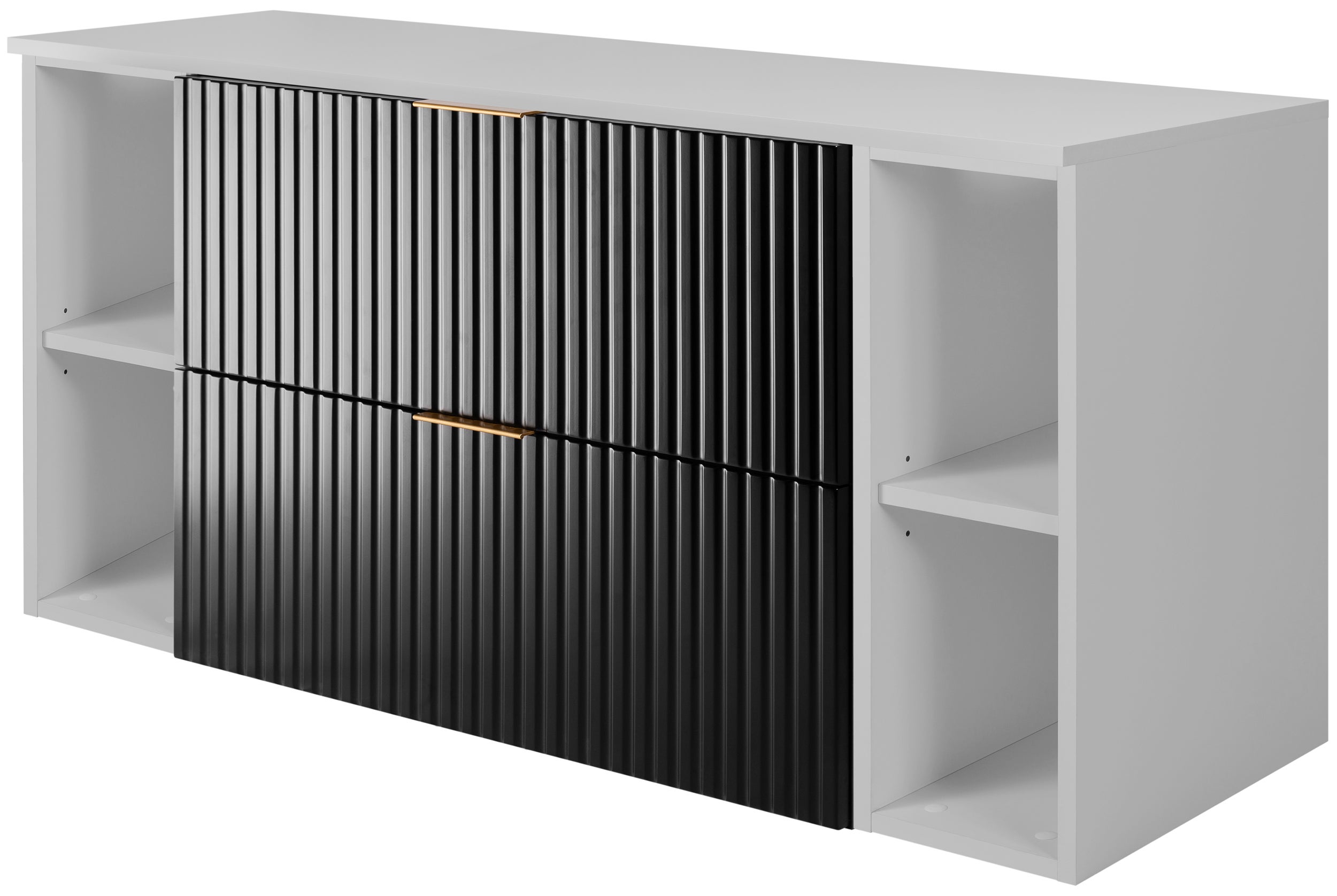 Zestaw łazienkowy FLOW 120 cm czarny z białymi regałami blat w zestawie