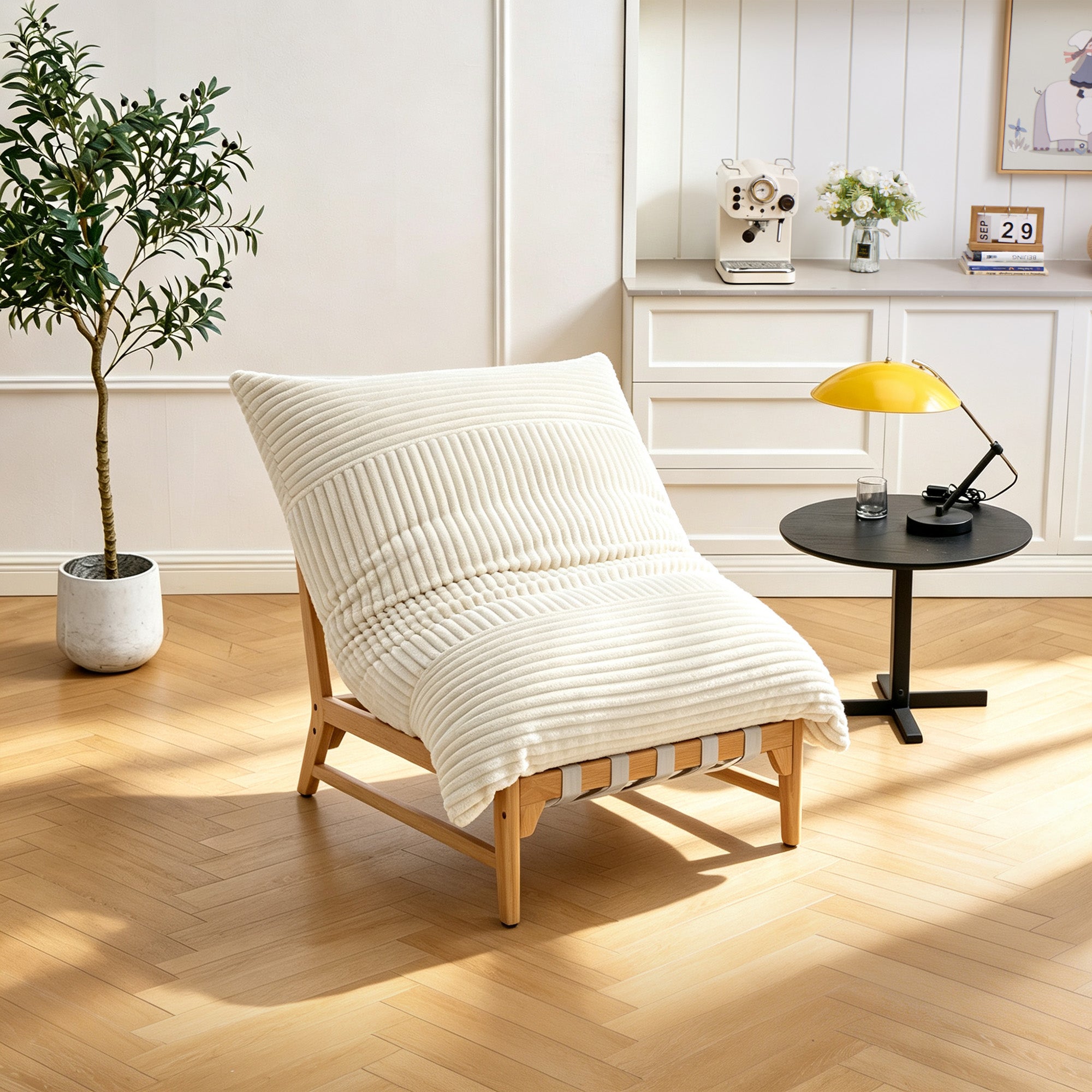 Fauteuil Lounge XXL, Velours Côtelé, Chaise Ergonomique, Fauteuil Salon, 114x117x94cm, Beige - 9