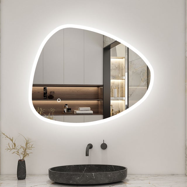 AICA LED Miroir lumineux 80 x 65cm avec anti-buée + 3 Couleurs + dimmable + mémoire, Miroir salle de bain