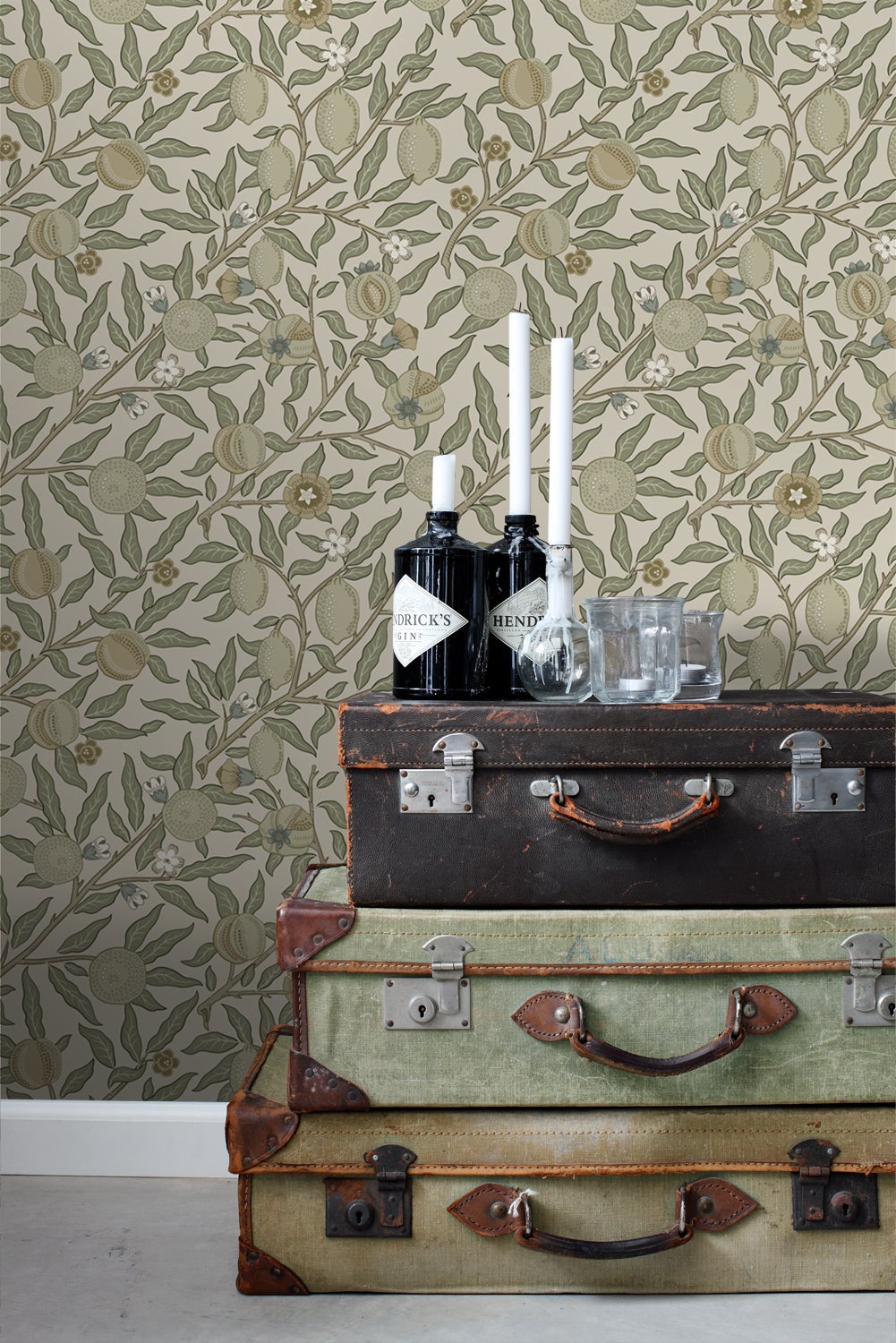 Papier peint des fruits et des feuilles exotiques vert olive grisé - 50 x 900 cm - ESTAhome - 2