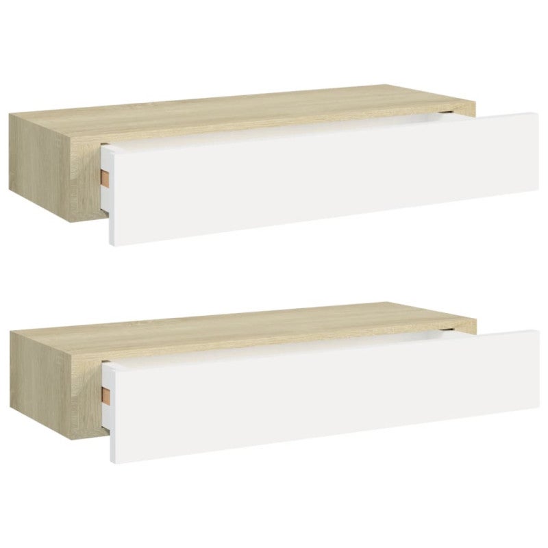 Étagères à tiroir murales 2 pcs Chêne et blanc 60x23,5x10cm MDF - 2