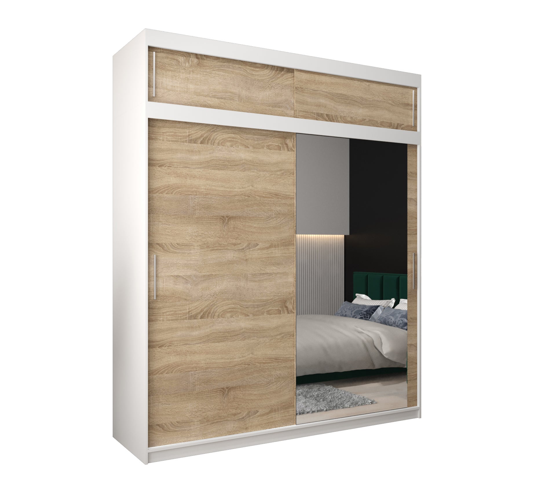 Szafa przesuwna z nadstawką garderoba TOKYO 2 200 x 62 x 240 cm Biały + Sonoma - Abiks Meble