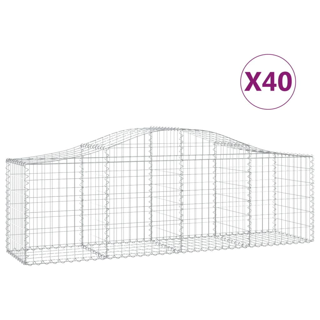 Cestas de gaviones valla de jaula muro de contención arqueado 40 piezas 200 x 50 x 60/80 cm hierro galvan 02_0040863
