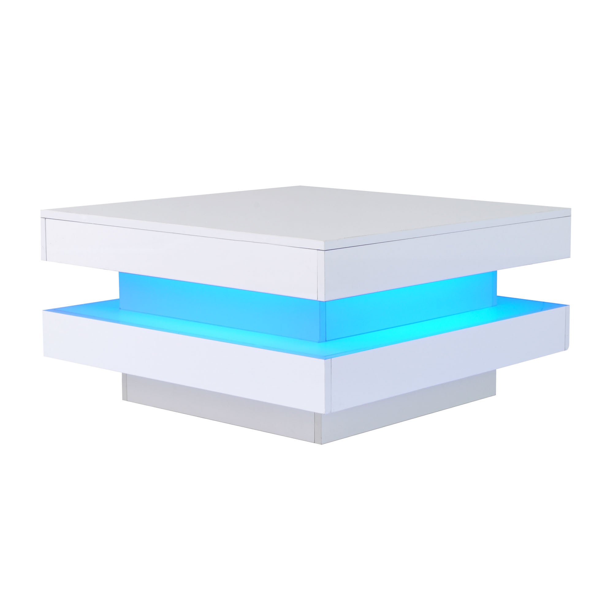 Stolik kawowy kwadratowy 70 x 70 x 36 cm z diodami LED - Płyta wiórowa - Nowoczesny i technologiczny styl - Biały - 6