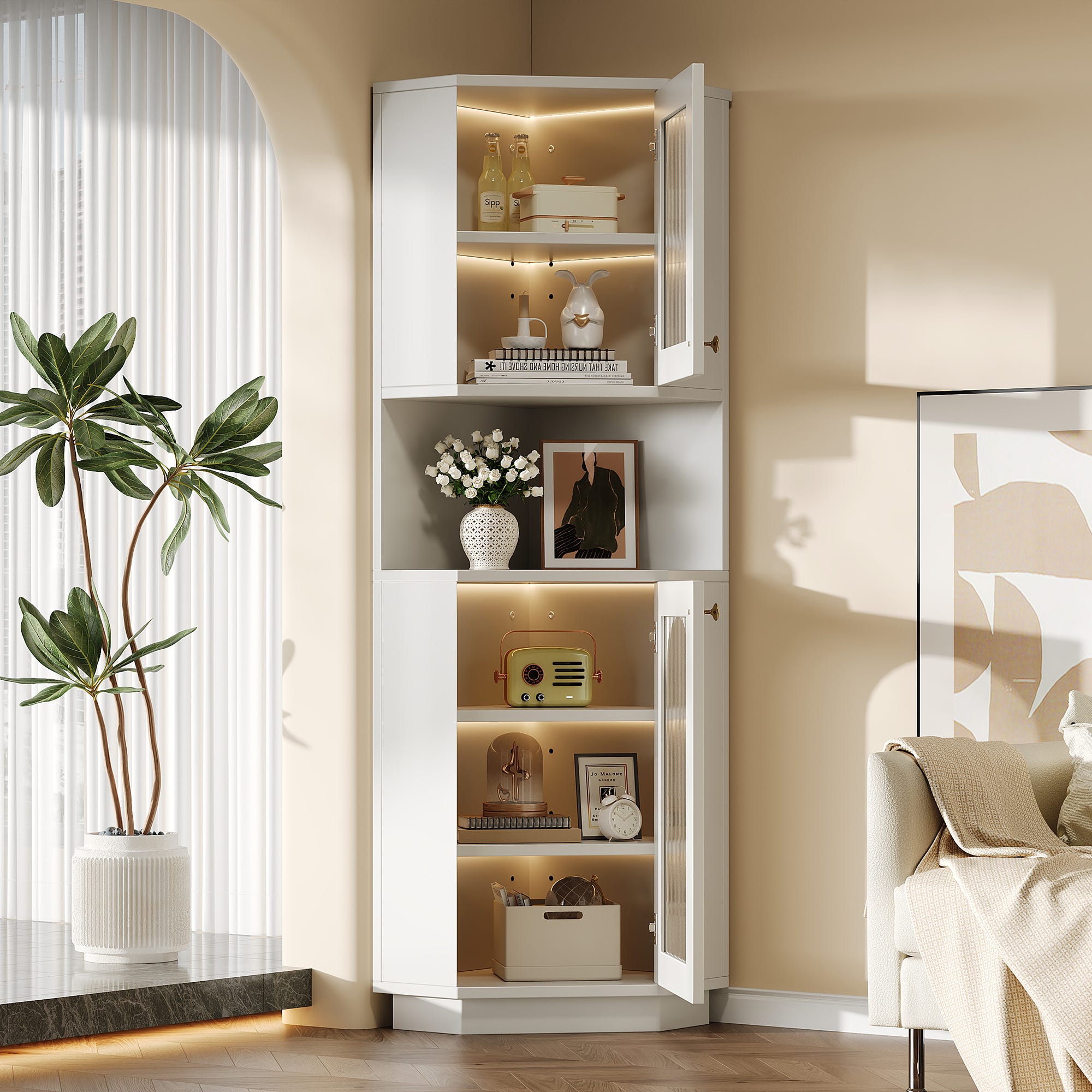 Armoire d'Angle Salle de Bain Gain de Place Miroir, Fil Blanchi Armoire d'Angle Salle de Bain Gain de Place Miroir, Fil Blanchi