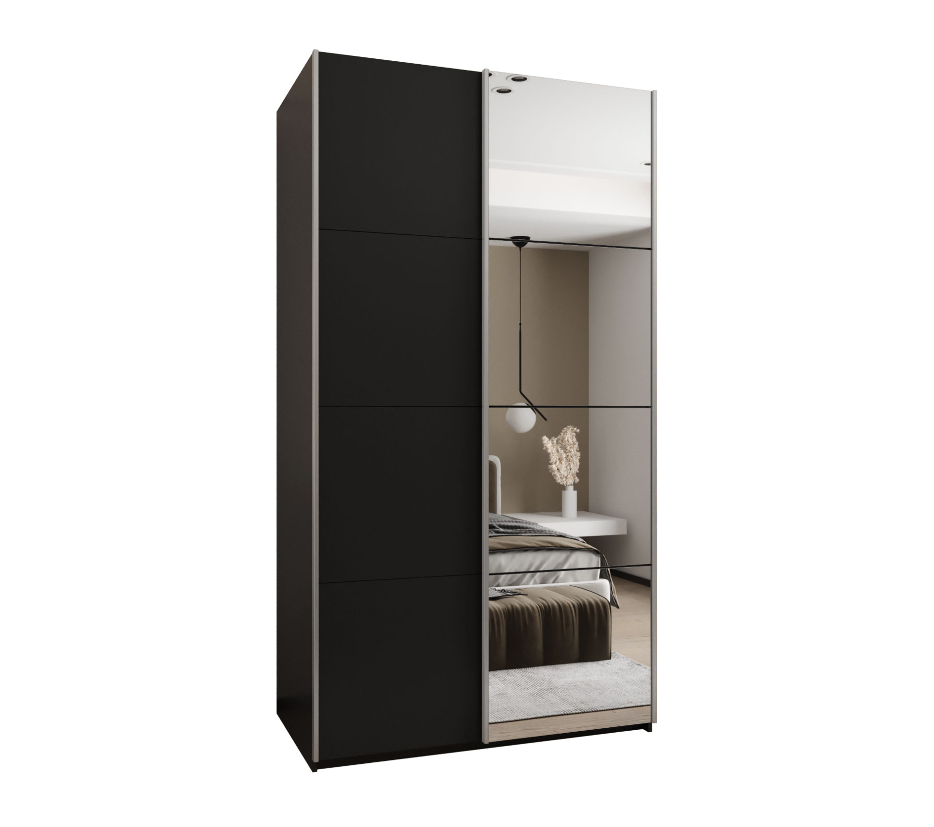 Szafa przesuwna wysoka Lux 3 130 x 64 x 245,5 cm czarny + czarny + u. srebrny - Abiks Meble