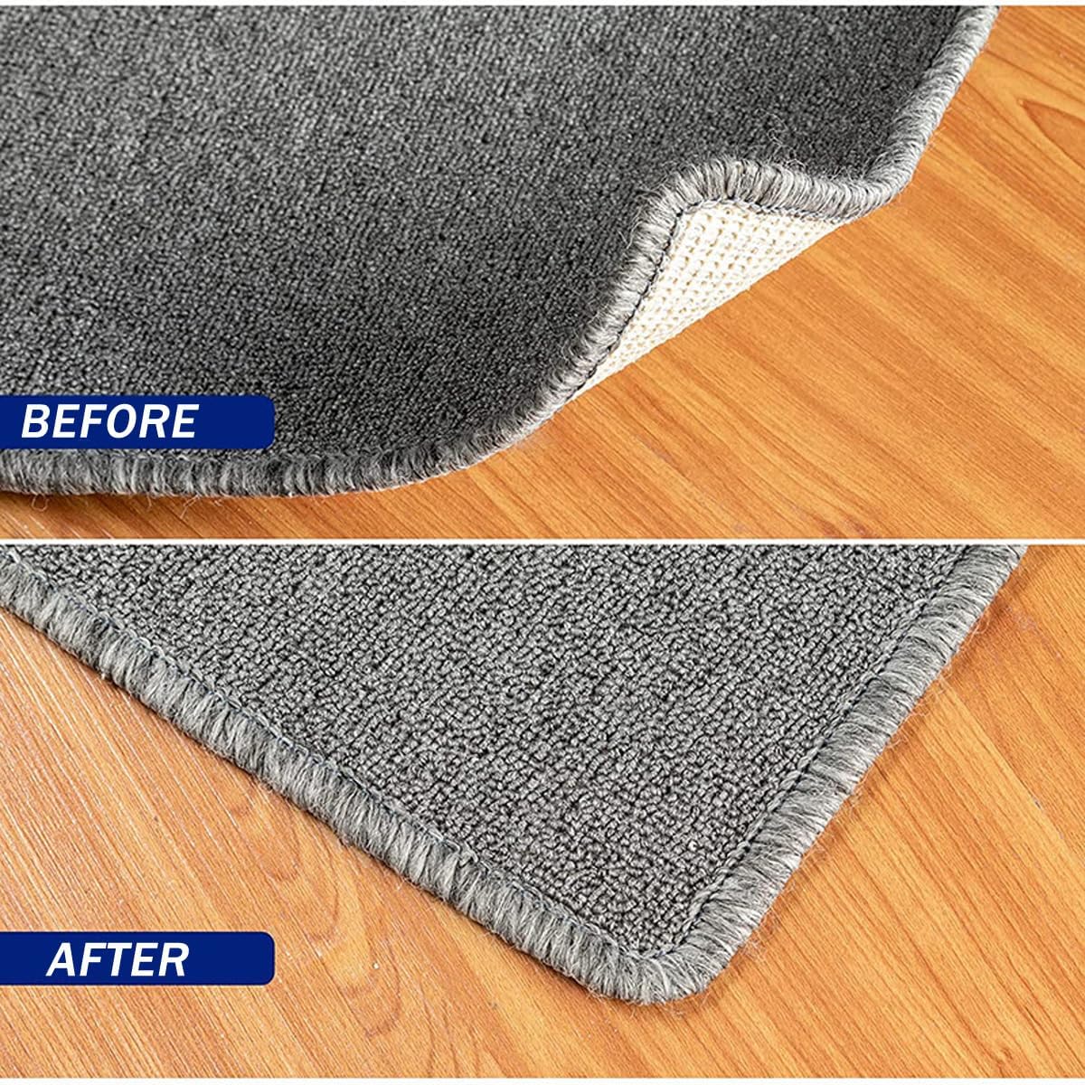 Conjunto de 4 tapetes antiderrapantes - Fixação segura para pisos - Tapetes antiderrapantes laváveis e reutilizáveis para carpetes e tapetes - Preto - 5