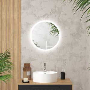 Miroir Salle De Bain Rond LED 50 Cm - 3 Couleurs Lumière Réglable, Intensité Variable, IP44, Verre Anti-explosion