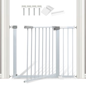 LZQ Grille De Protection Escalier Et Porte - Double Verrouillage Métal Blanche 105-115cm Fermeture Auto