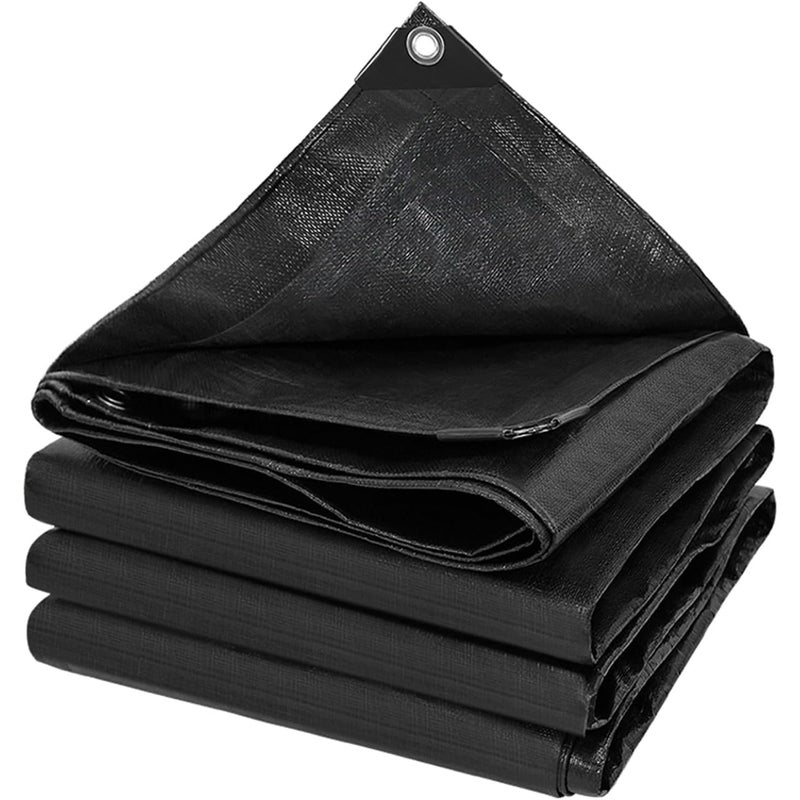 Wytrzymała, wodoodporna plandeka z tworzywa PE, odporna na mróz i promieniowanie UV, do ogrodów, altan i na kempingi, czarna, 2 m x 2 m