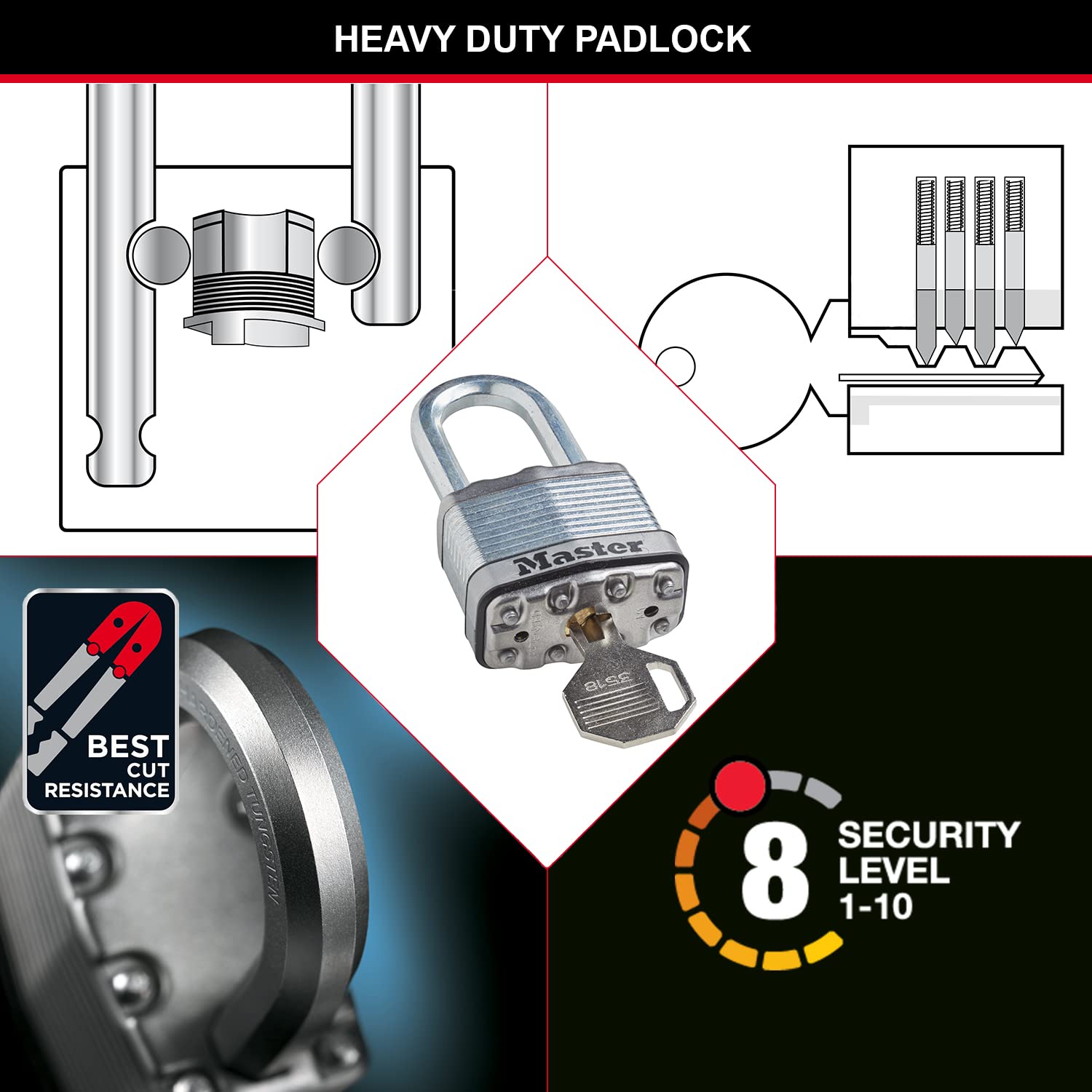 Cadenas Acier haute sécurité 45mm MasterLock Outifrance - 6