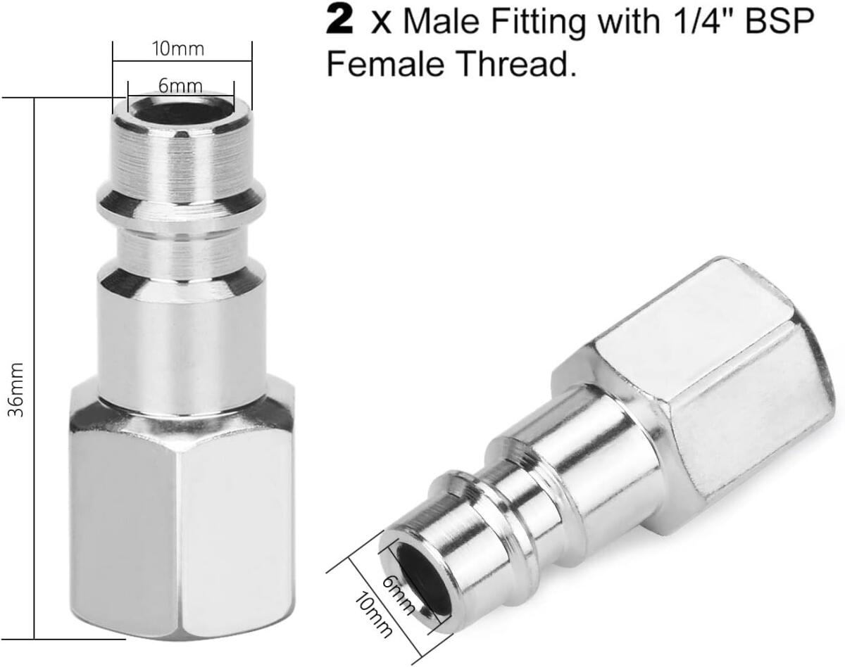 Lot de 10 accessoires pour compresseur, connecteur rapide pneumatique 1/4 pouce, pour air comprimé, connecteur de tuyau d'air comprimé mâle femelle - 2