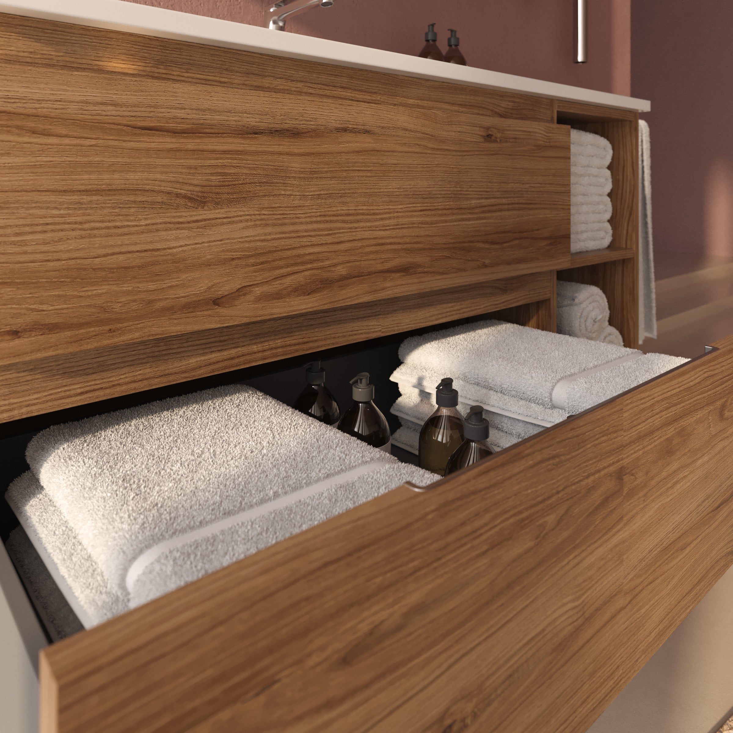 Ensemble meuble et plan de travail Alessandria en 100 cm, finition chêne guadarrama avec poignée exécutive - 3