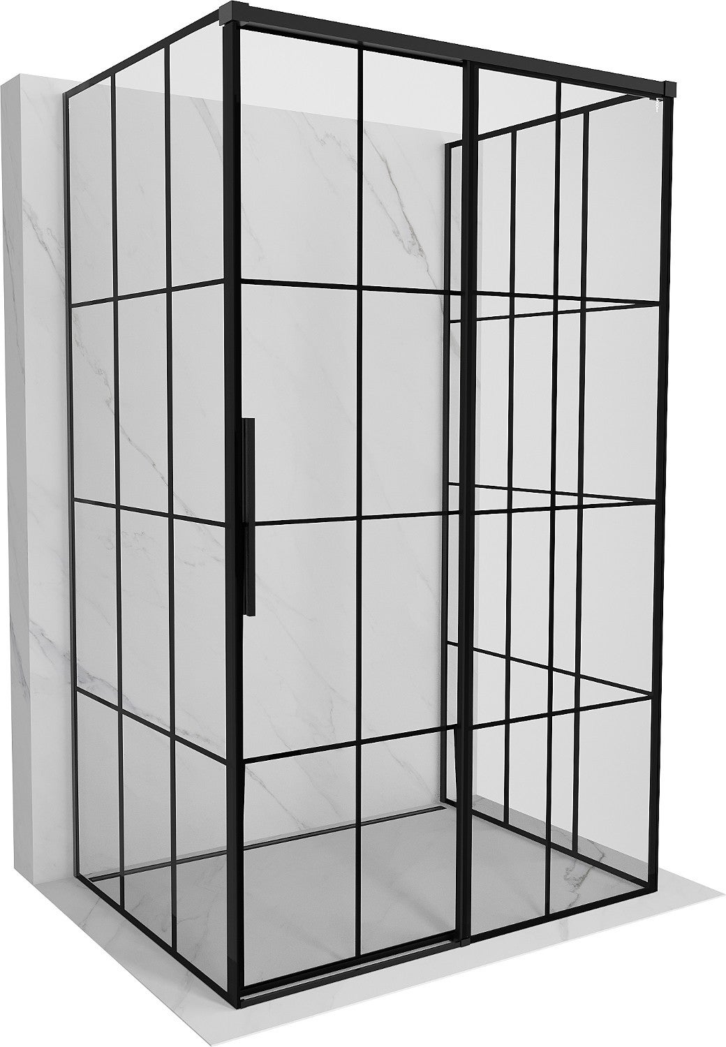 Mexen rox-3s cabina de ducha de 3 paredes corredera derecha 125 x 80 cm, cuadrícula negra, negro - 8c2-125-080-70-77-3s-p