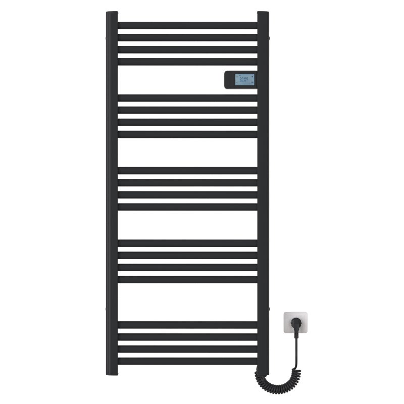 EMKE Grzejnik elektryczny łazienkowy 600W 120x54 cm czarny mat z termostatem, funkcją Antybakteryjną