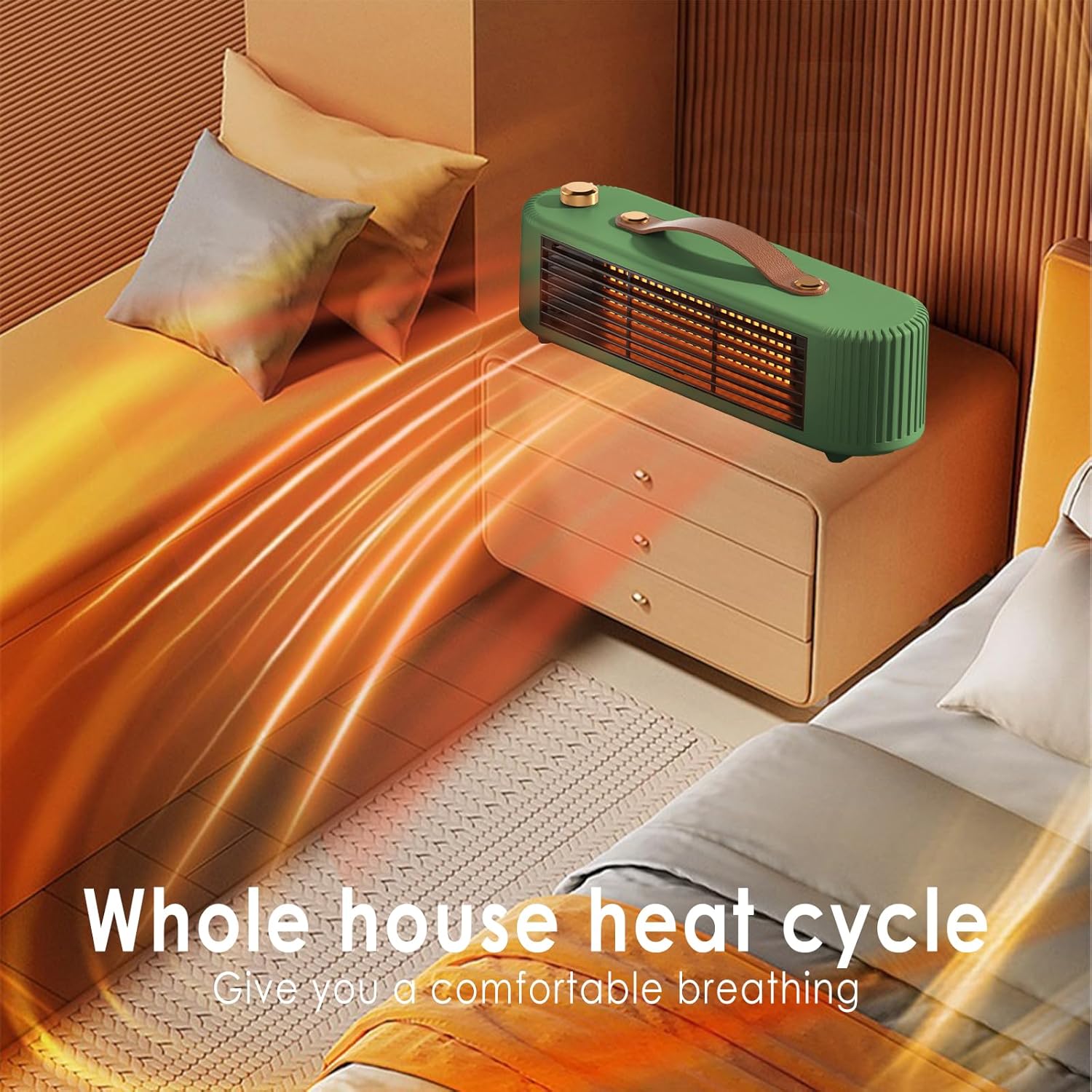 Radiateur Electrique à Basse Consommation, 2 Modes Silencieux Chauffage Soufflant Céramique, Thermostat Réglable,800W, Vert（27.5*9*8.5cm） - 6