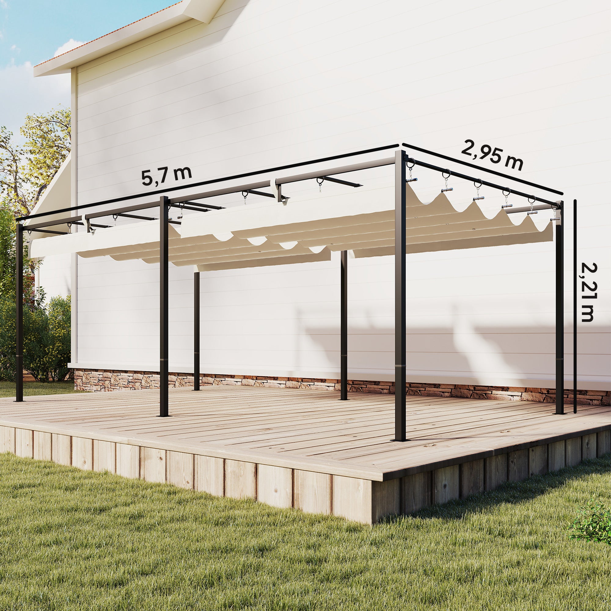 Pérgola Jardín 6x3m Techo Retráctil UPF50+ Estructura Metálica Crema - 2