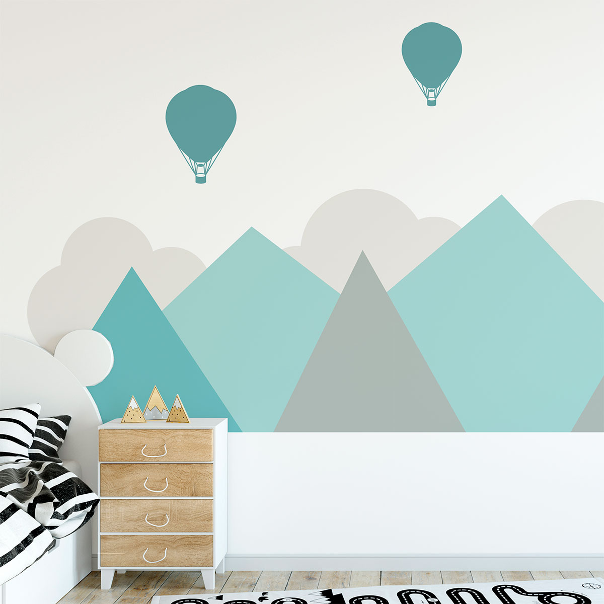 Vinilo niño montañas gigantes escandinavas oslo - adhesivo de pared - revestimiento sticker mural decorativo - 70x95cm