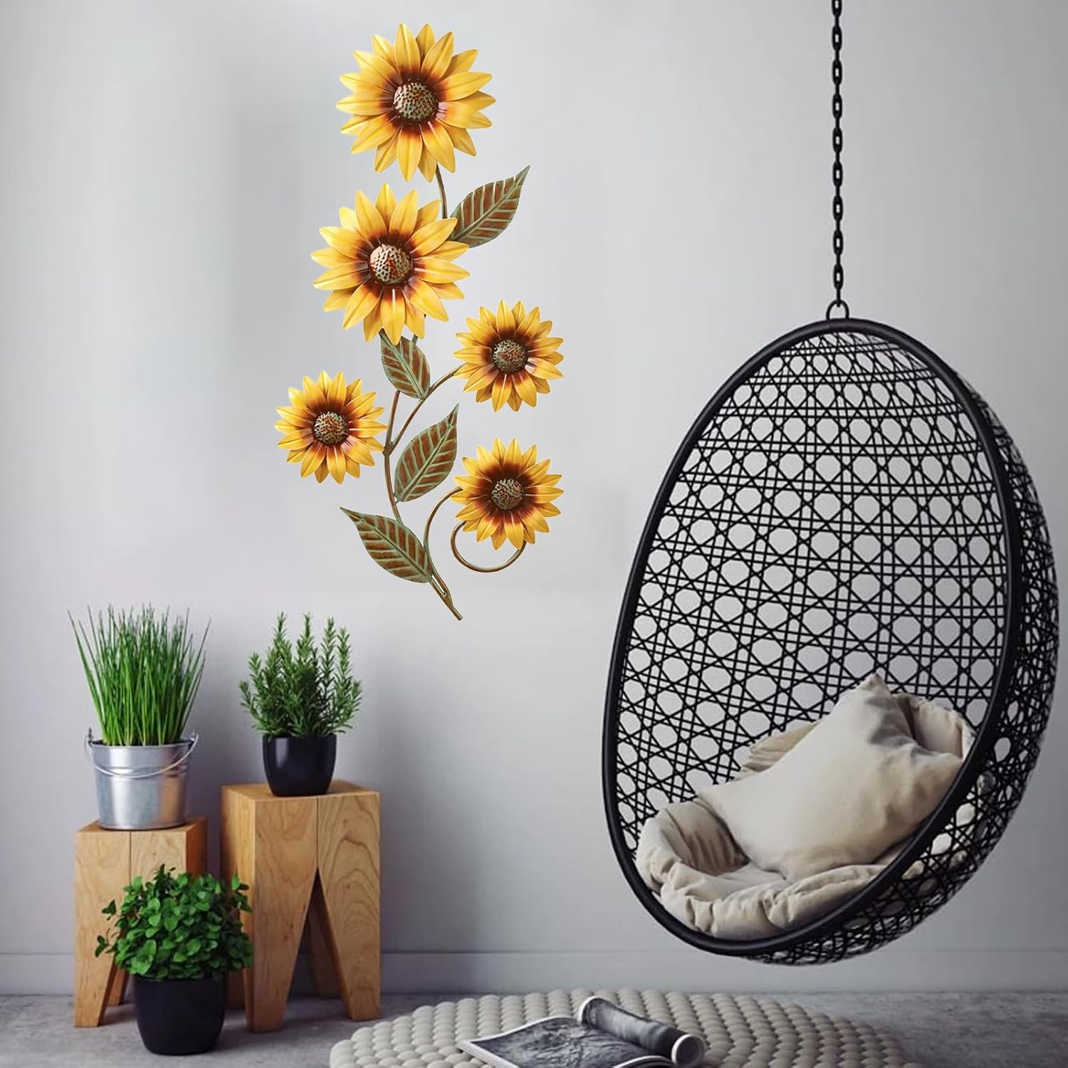 Décoration Murale de Fleur en Métal,Tournesol Decoration Murale Jardin Exterieur,Pour Intérieur ou Extérieur,Maison,Jardin,Cour,Terrasse,Clôture - 6