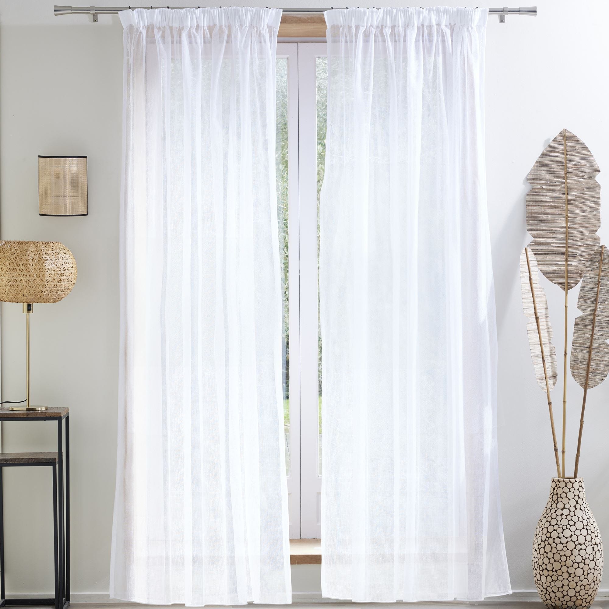 HongYa 1 Pièce Rideaux Voilage Blanc Motif Feuilles Transparent HongYa 1 Pièce Rideaux Voilage Blanc Motif Feuilles Transparent