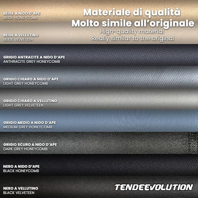 Kit Riparazione Tessuto Cielo Auto - Nido D'ape Grigio Medio Con 2 Colle Spray - Misura 1,50 x 2 m - Adatto anche per Pannelli Portiere e Pantoni - 2