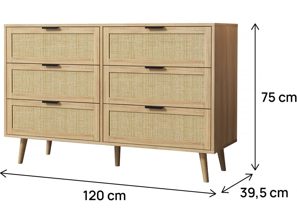 Commode en bois et cannage 