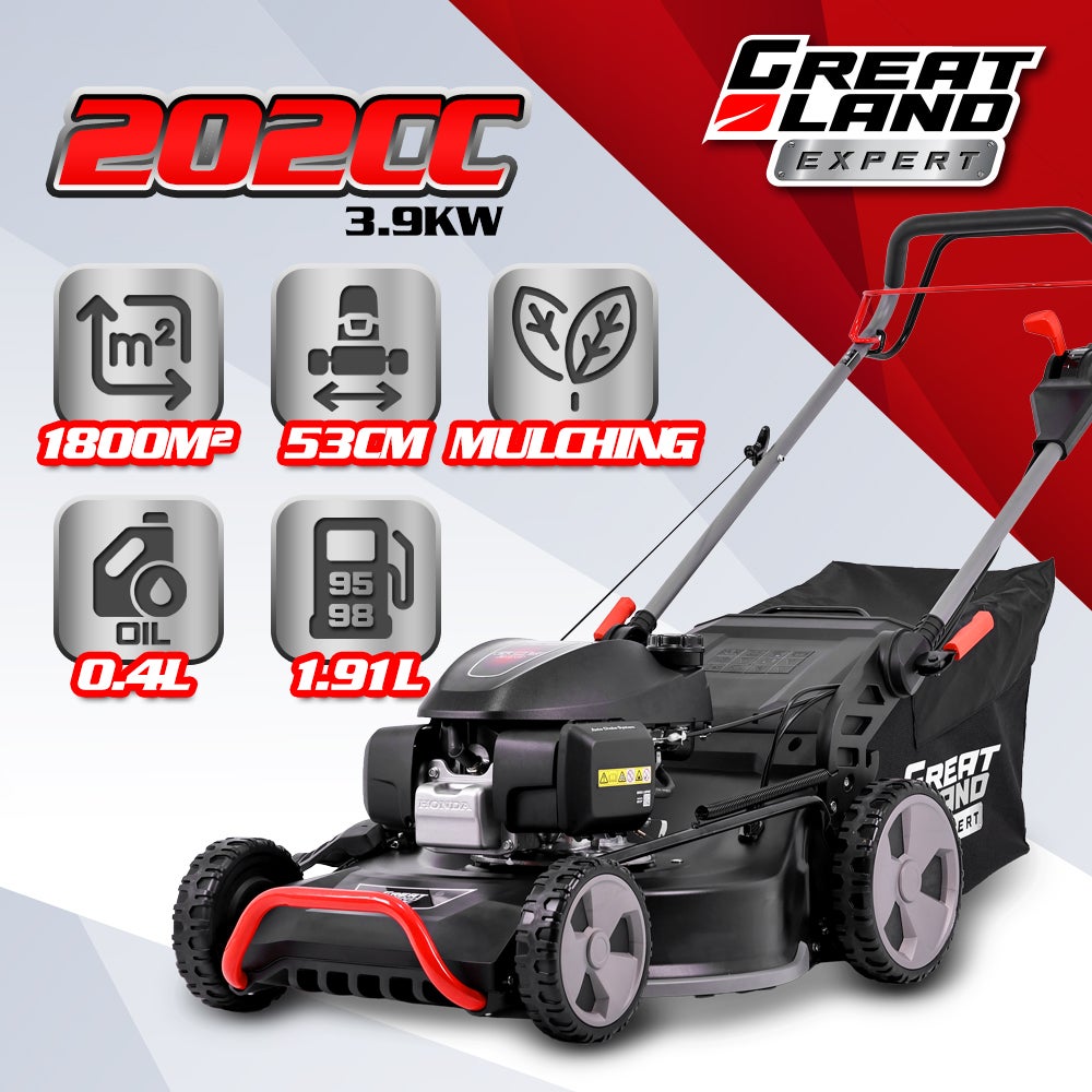 Tondeuse thermique tractée 202CC avec moteur Honda, mulching, éjection latérale et vitesse variable. - 2