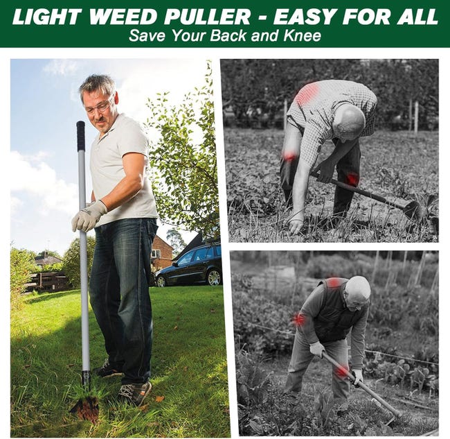 6 Griffes Outil de désherbage léger 44,5 pouces avec plateforme de pied, arrache-mauvaises herbes manuel pour pelouses et patios - 4