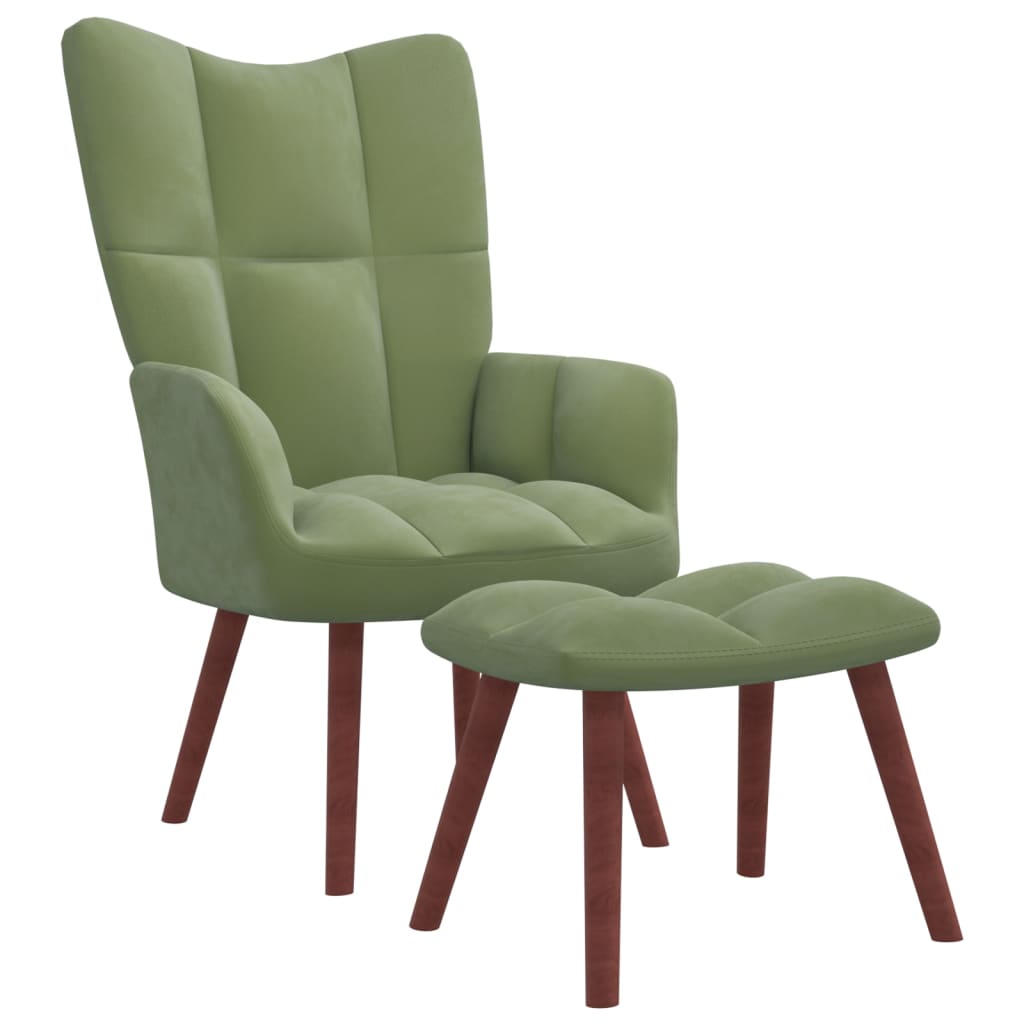 Sillón de relax | silla de relax | silla de relajación con taburete de terciopelo verde claro cfw907166