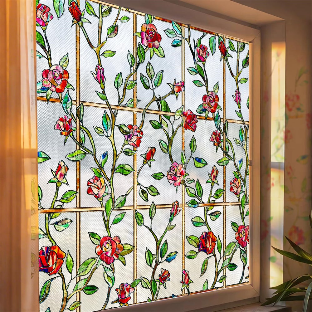 Film de fenêtre floral coloré double face pour chambre à coucher, salon, bureau, maison, verre, printemps, été Film de fenêtre floral coloré double face pour chambre à coucher, salon, bureau, maison, verre, printemps, été