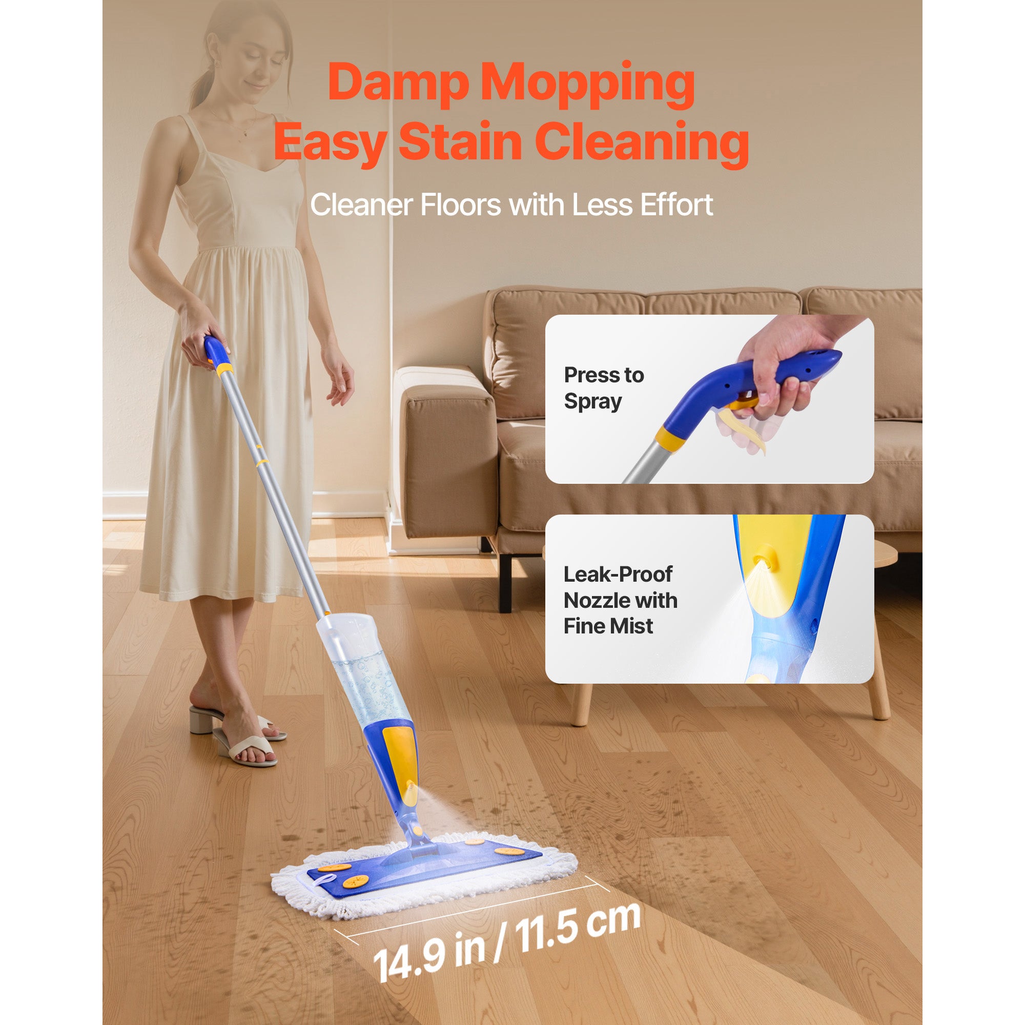 Balai Serpillere Vaporisateur avec Reservoir deEau Rechargeable 800 mL SucceBuy, Tampons Lavables en Microfibre et Coton Torsade - 2