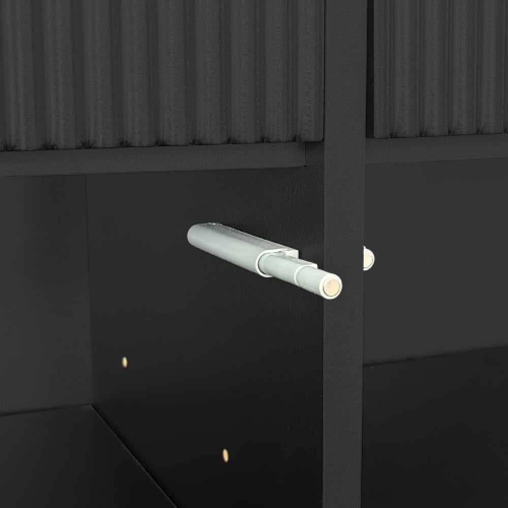 Meuble d'appoint élégant avec étagères réglables, décorations dorées et tiroirs push-to-open. - 7