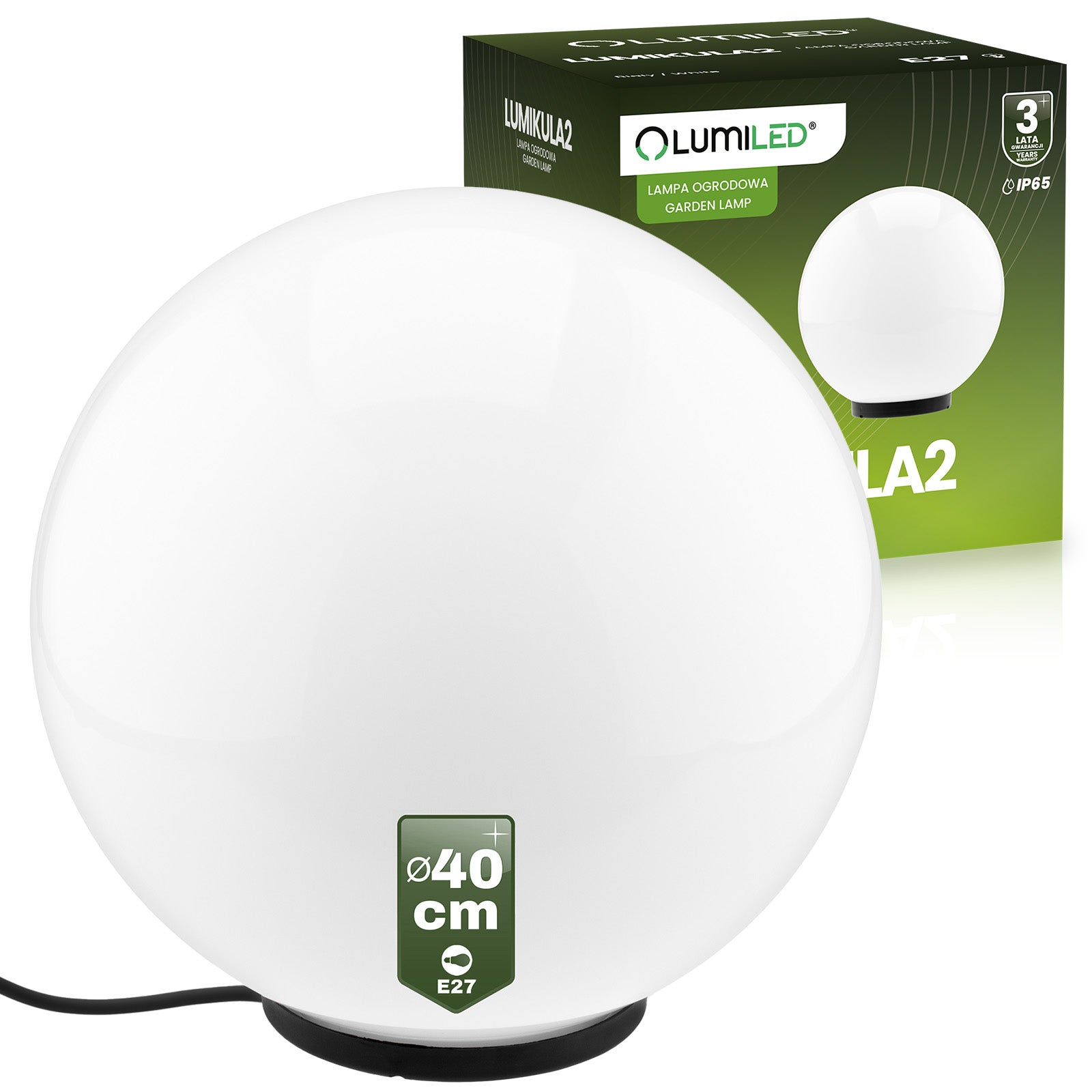 Lampa Ogrodowa Lumiled LED Oprawa Zewnętrzna Kula 40cm E27 IP65 1 szt.