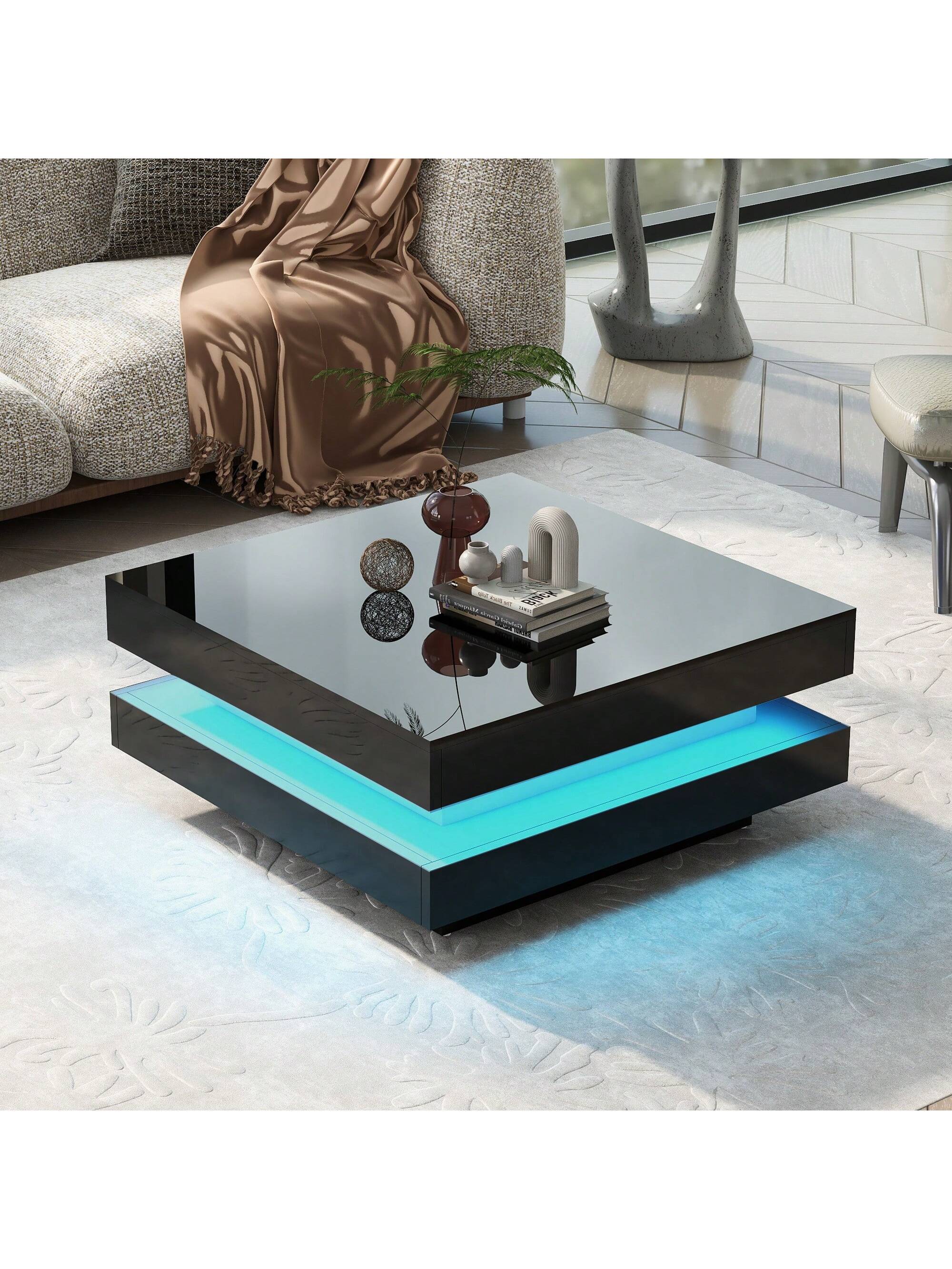 Table basse carrée noire avec éclairage LED 16 couleurs - design ...