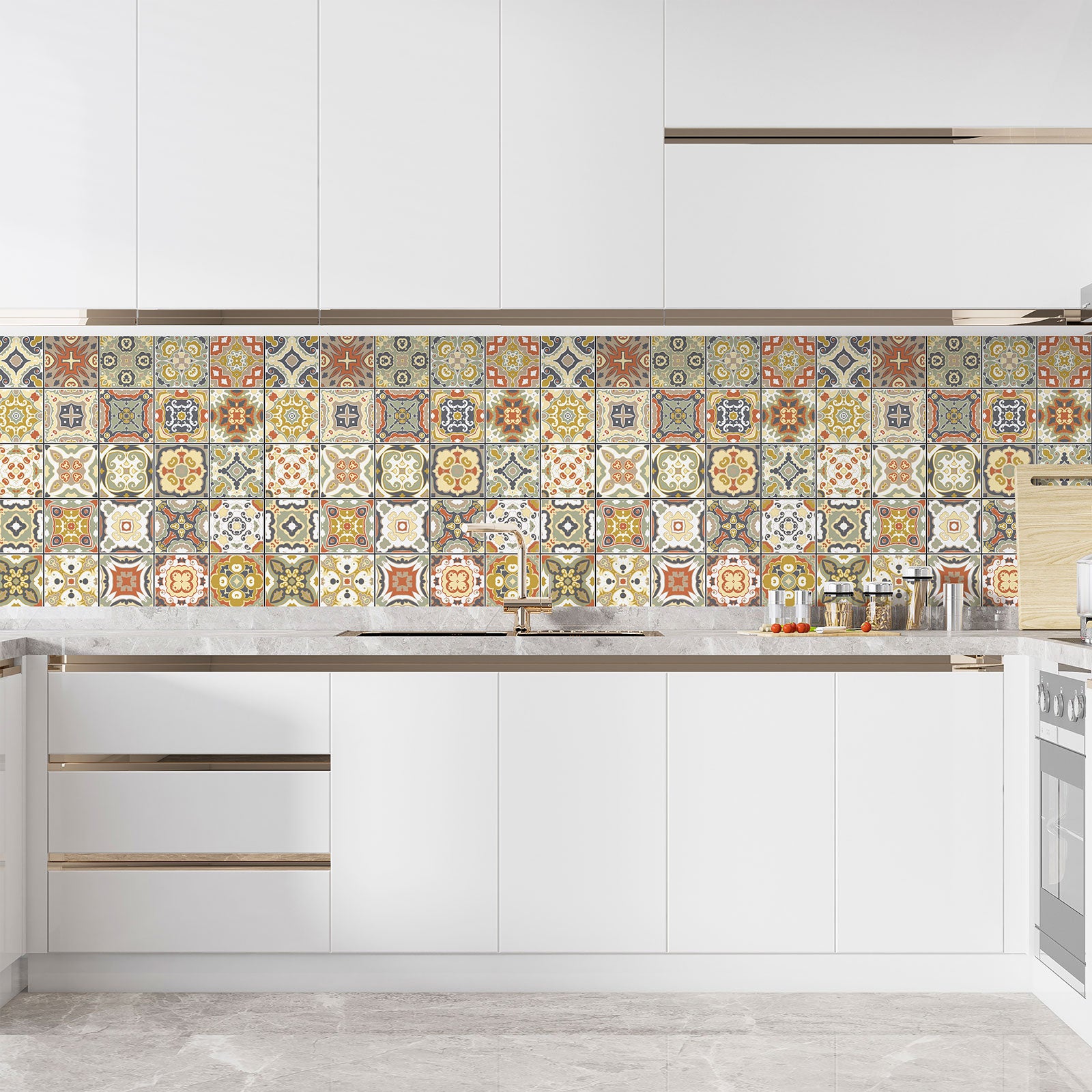 Crédence adhésive sticker décoratif pour cuisine - Effet carreaux de ciment - Adhésif MAT - 60x60 cm - 3