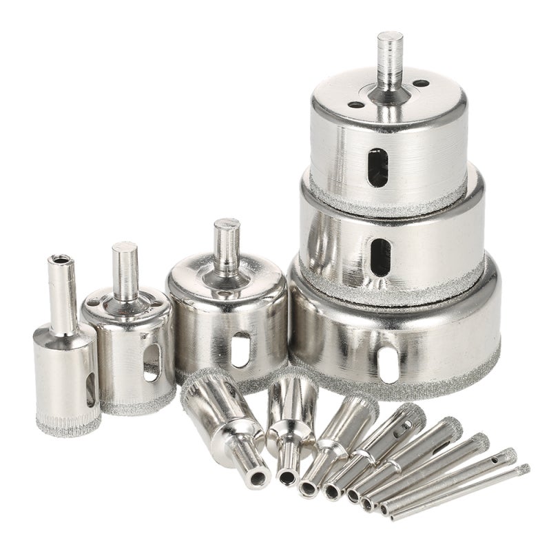 Kit de 14 scies cloches diamantées pour verre (3-70 mm) - Foret à bille pour marbre, carrelage, céramique, verre et porcelaine - 3